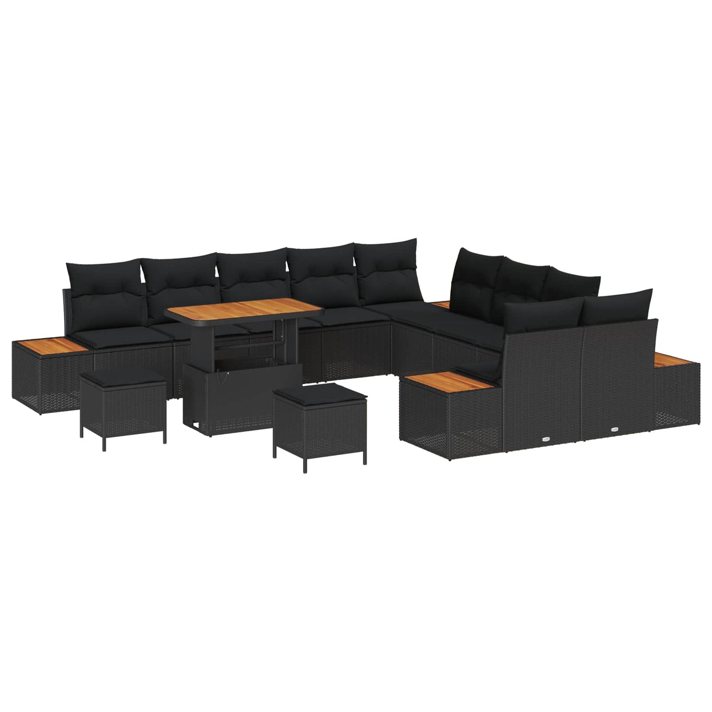 Set Divano da Giardino 13 pcs Nero polyrattan