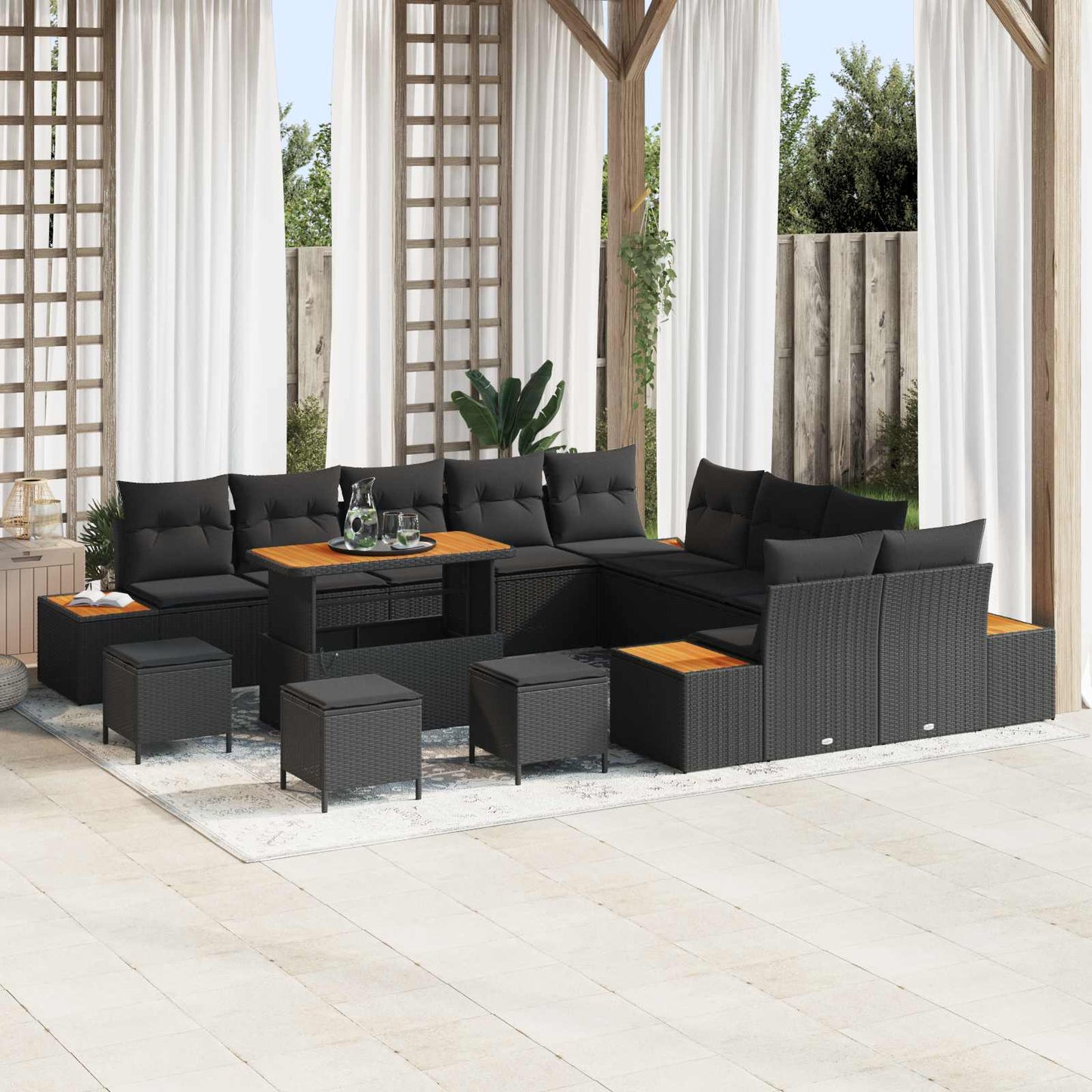 Set Divano da Giardino 14 pcs Nero polyrattan