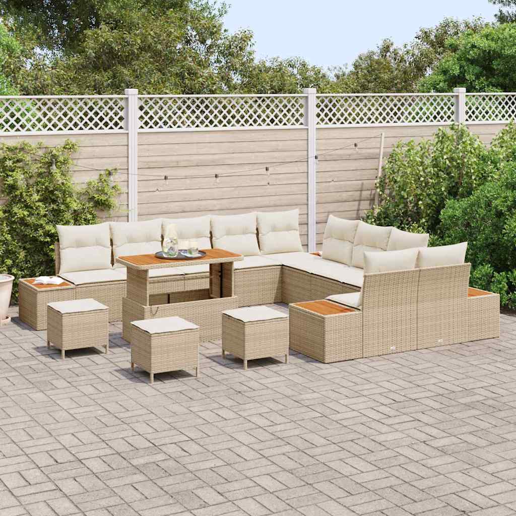 Set Divano da Giardino 14 pcs Beige polyrattan