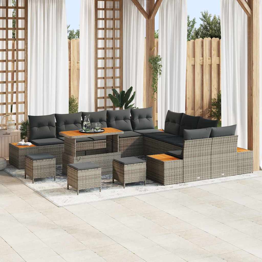 Set Divano da Giardino 14 pcs Grigio polyrattan