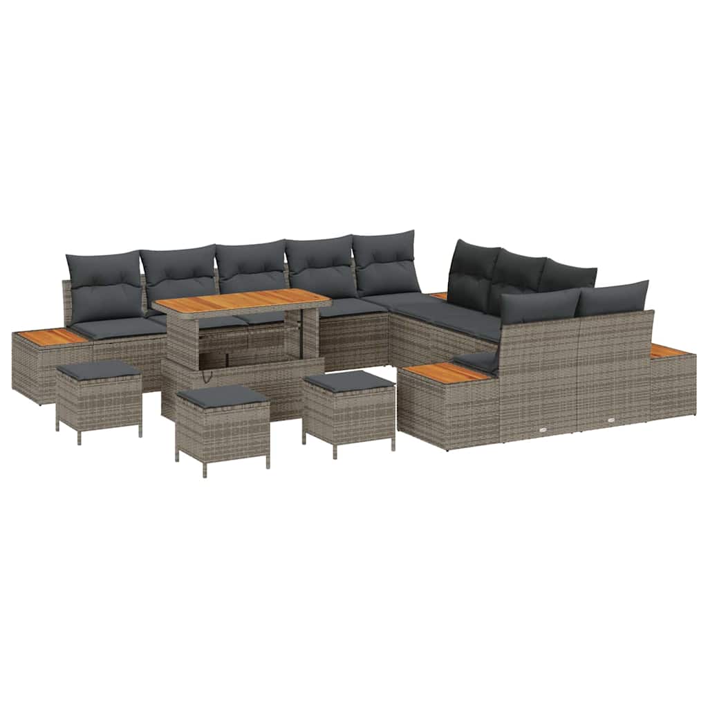 Set Divano da Giardino 14 pcs Grigio polyrattan