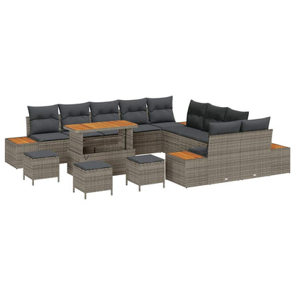 Set Divano da Giardino 14 pcs Grigio polyrattan