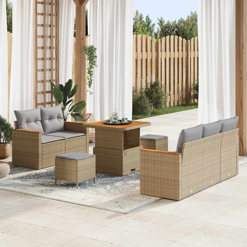Set Divano da Giardino 8 pcs Beige polyrattan