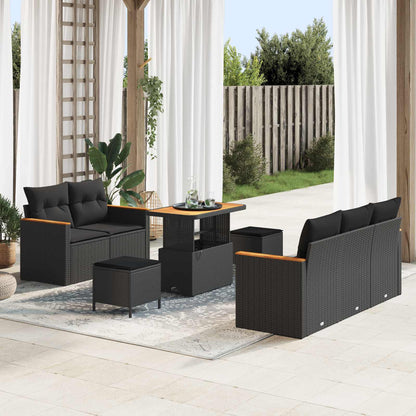 Set Divano da Giardino 8 pcs Nero polyrattan