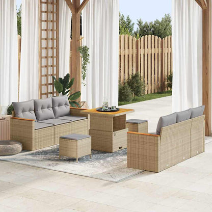 Set Divano da Giardino 9 pcs Beige polyrattan