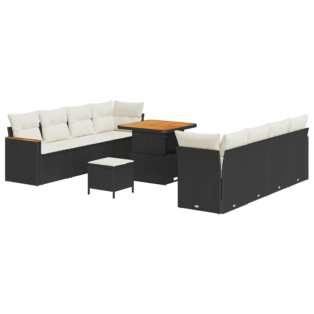 Set Divano da Giardino 11 pcs Nero polyrattan