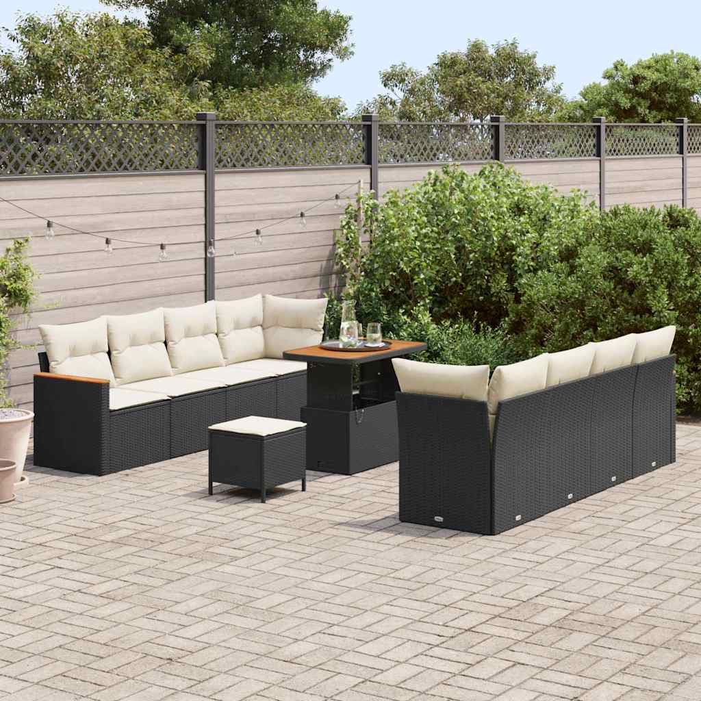 Set Divano da Giardino 11 pcs Nero polyrattan