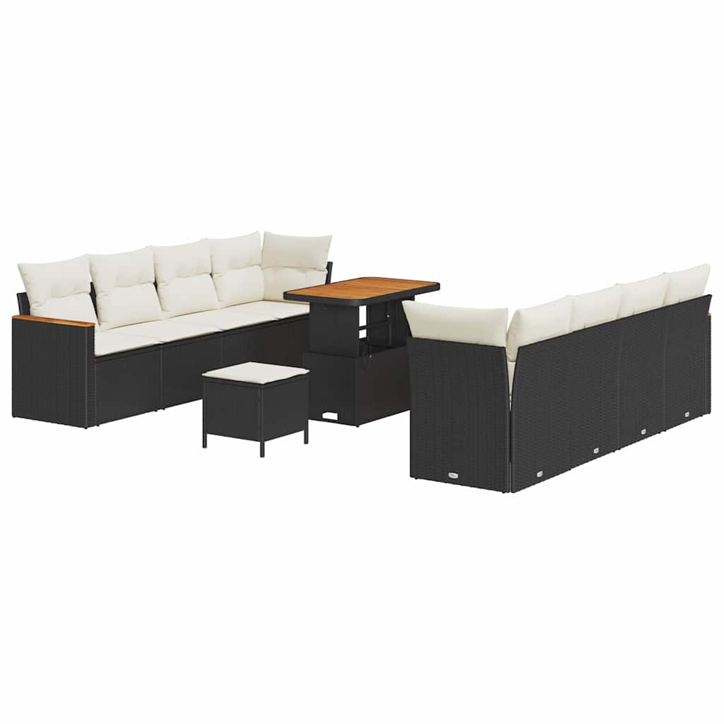 Set Divano da Giardino 11 pcs Nero polyrattan