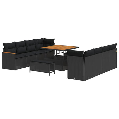 Set Divano da Giardino 11 pcs Nero polyrattan