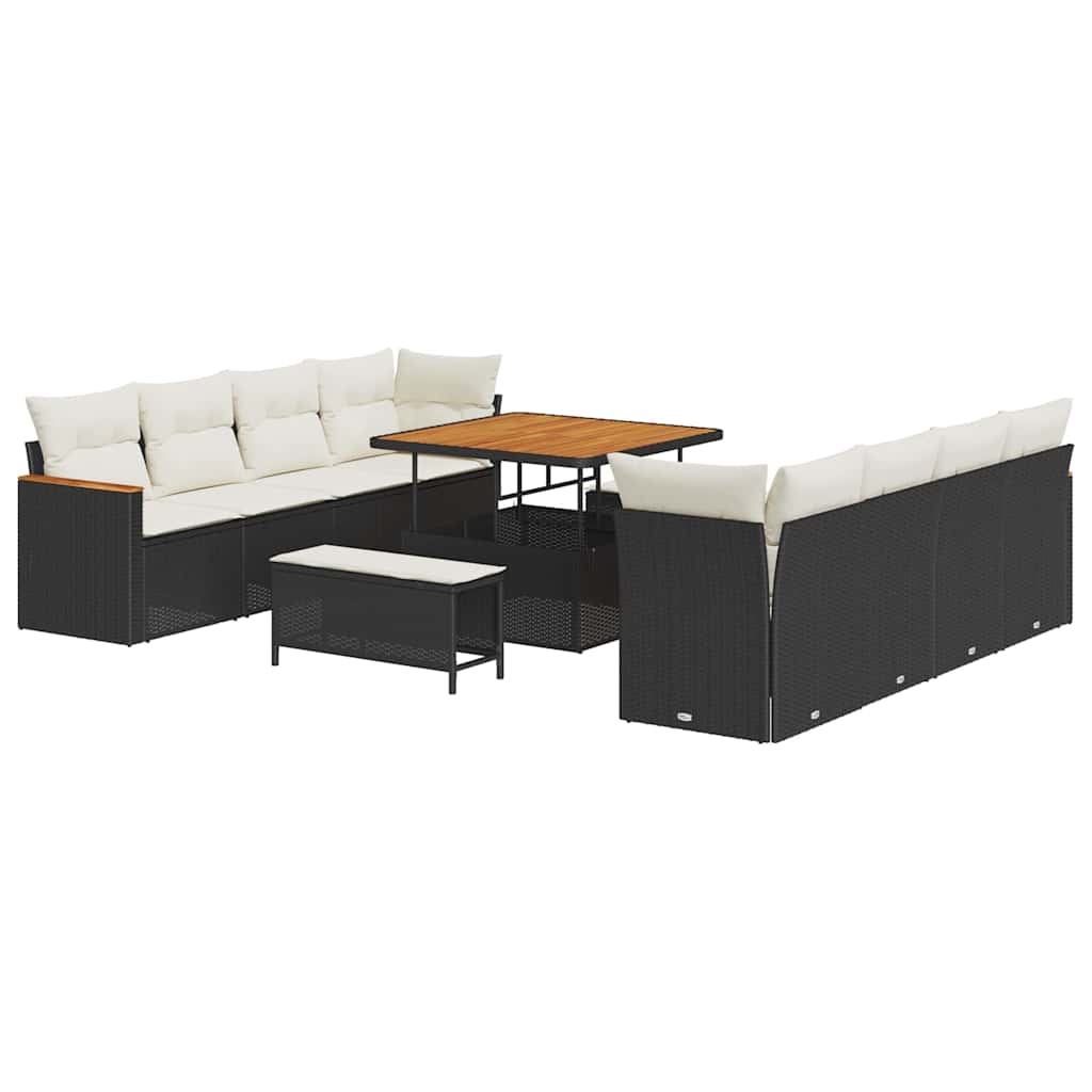 Set Divano da Giardino 11 pcs Nero polyrattan