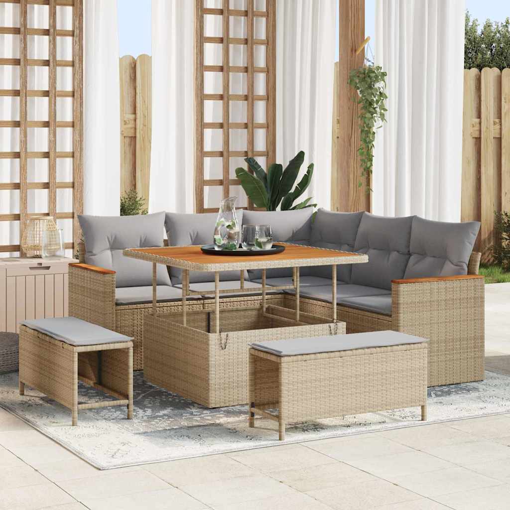 Set Divano da Giardino 8 pcs Beige polyrattan