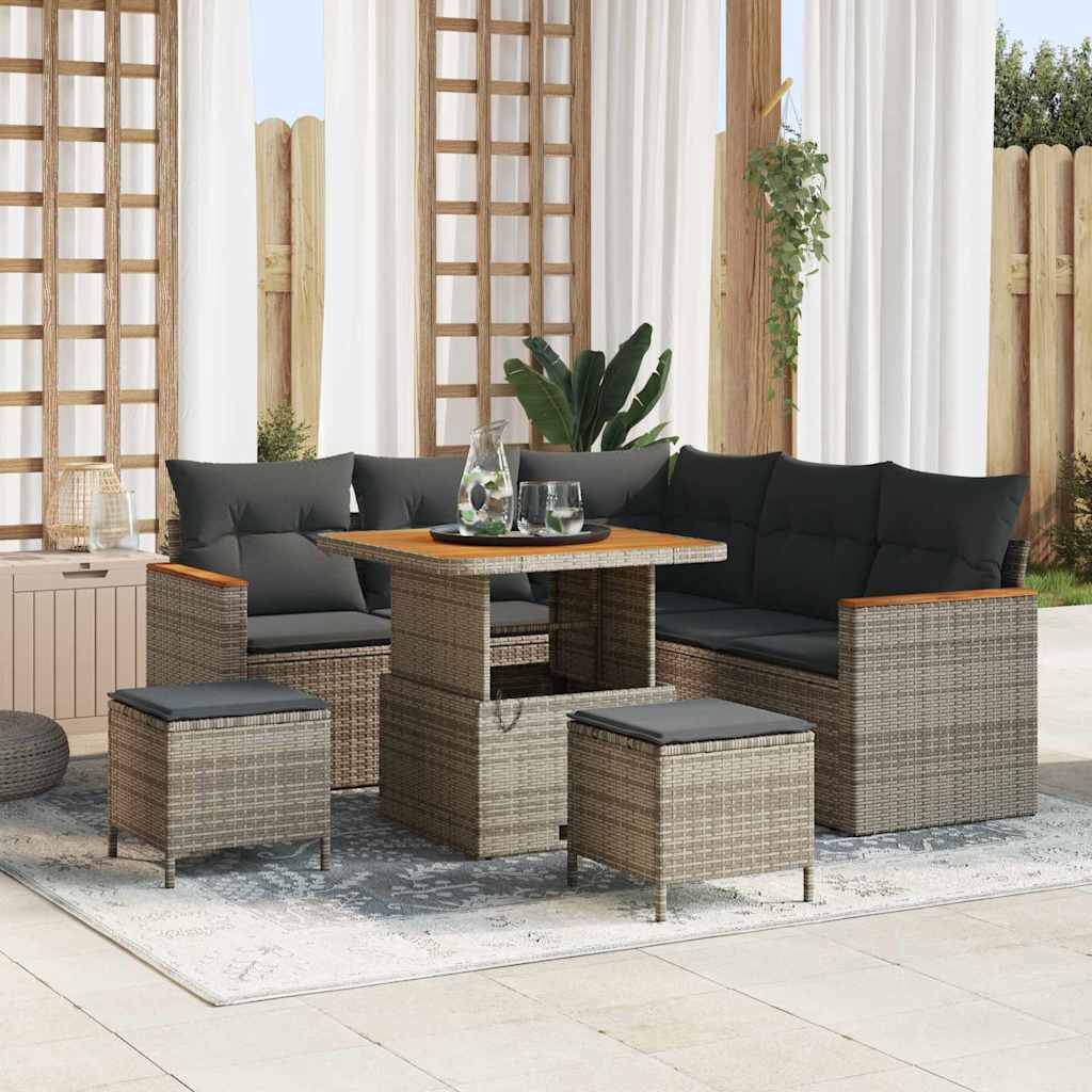 Set Divano da Giardino 8 pcs Grigio polyrattan