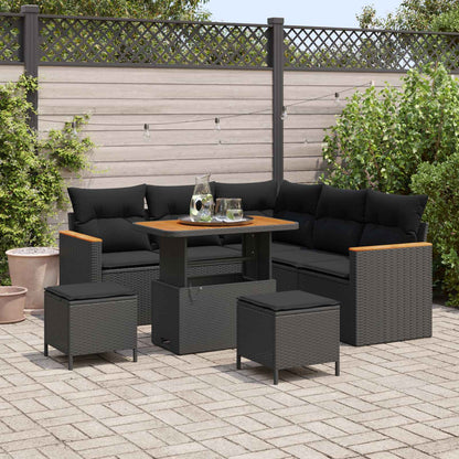 Set Divano da Giardino 8 pcs Nero polyrattan
