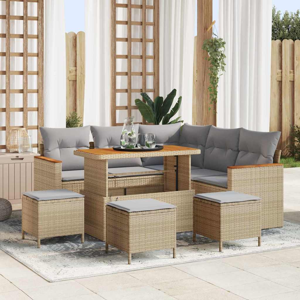 Set Divano da Giardino 9 pcs Beige polyrattan