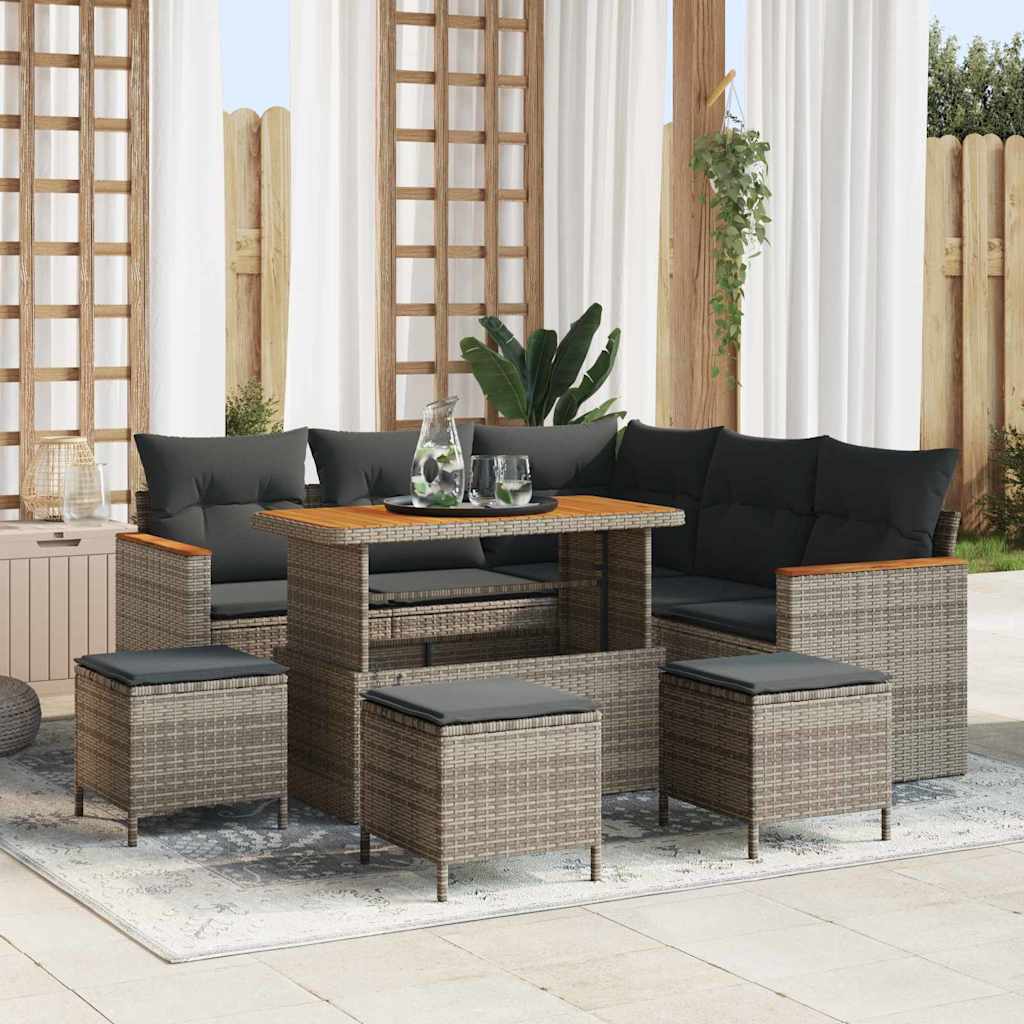 Set Divano da Giardino 9 pcs Grigio polyrattan