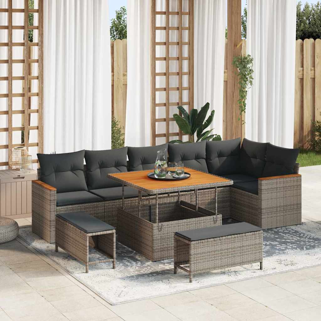 Set Divano da Giardino 9 pcs Grigio polyrattan