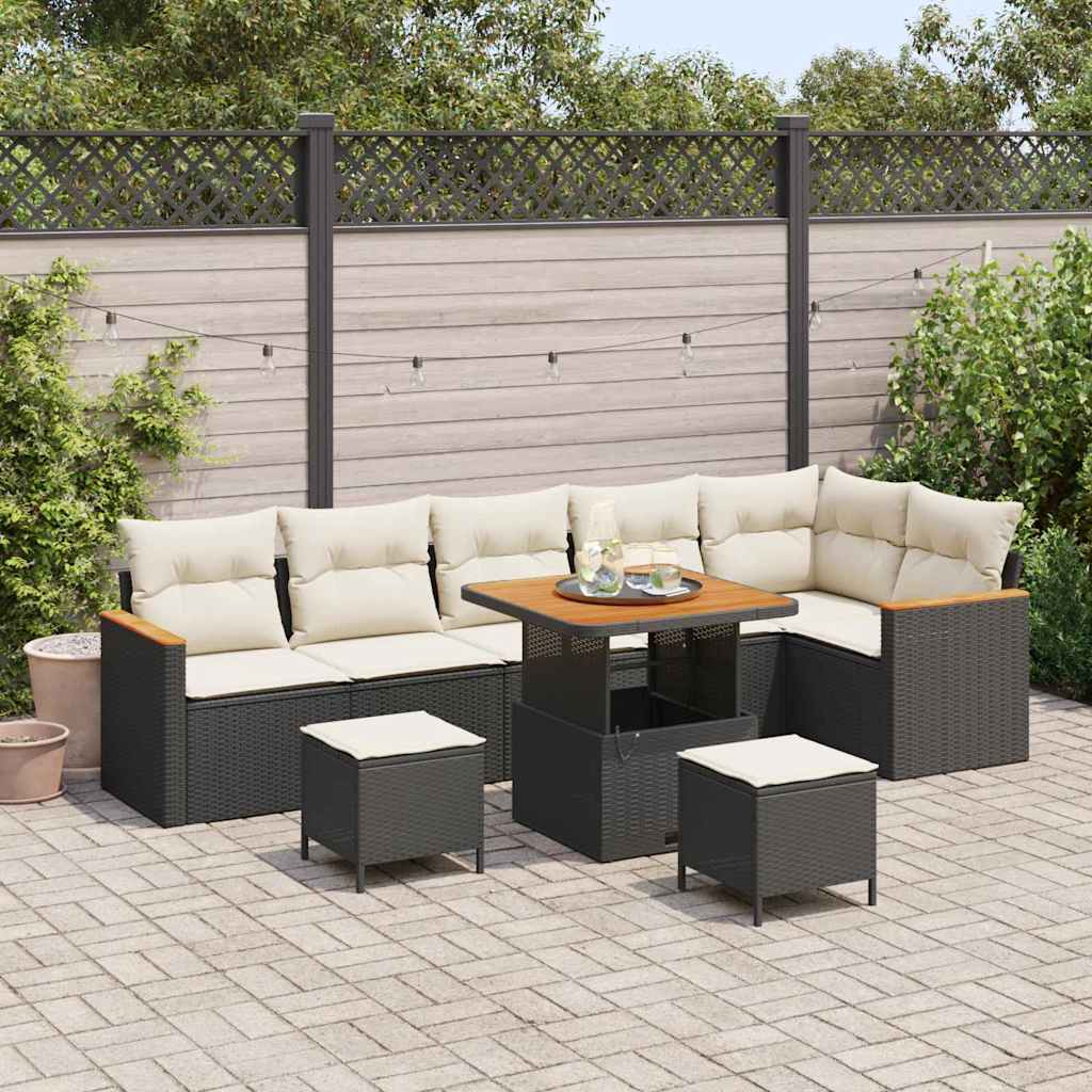 Set Divano da Giardino 9 pcs Nero polyrattan
