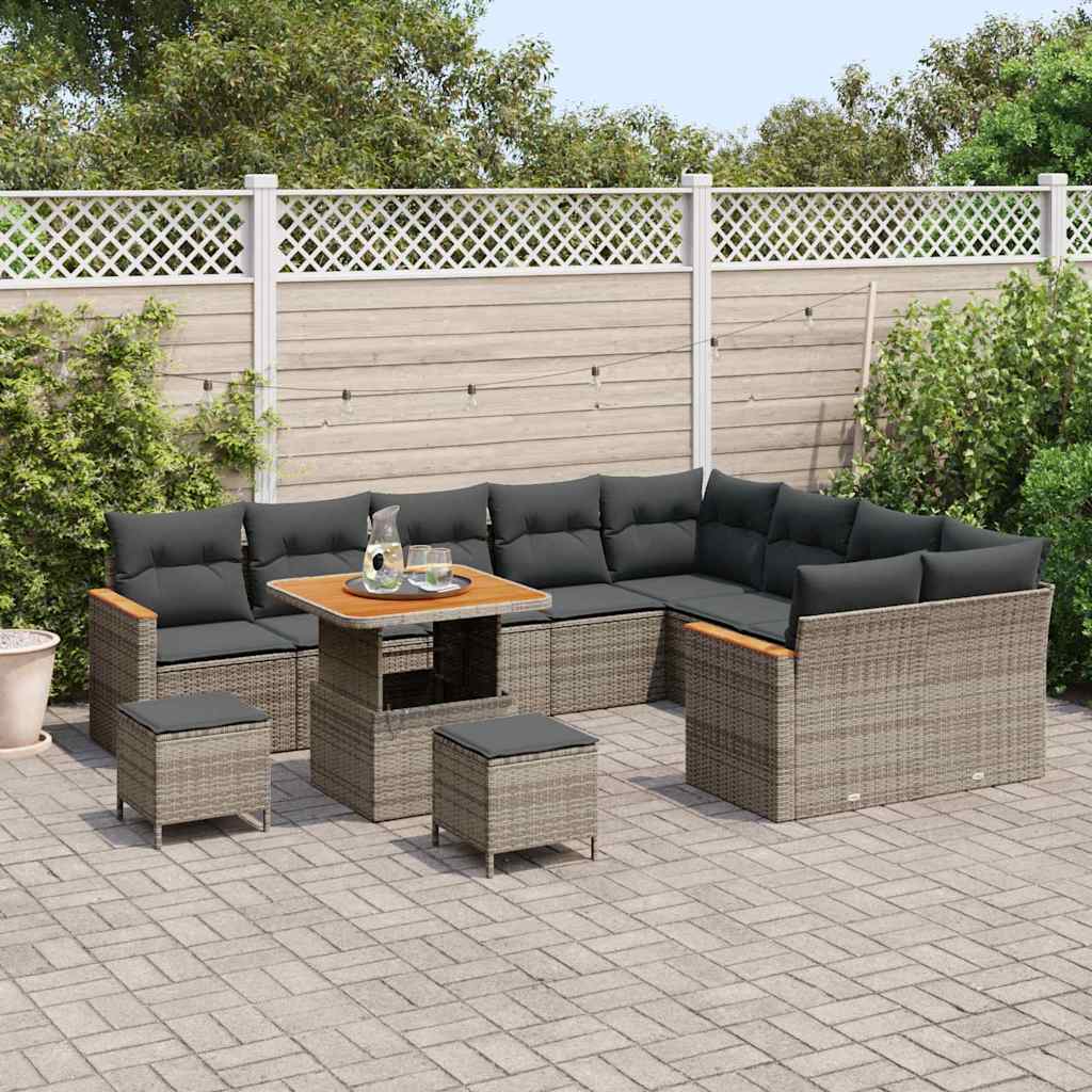 Set Divano da Giardino 12 pcs Grigio polyrattan