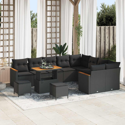 Set Divano da Giardino 12 pcs Nero polyrattan
