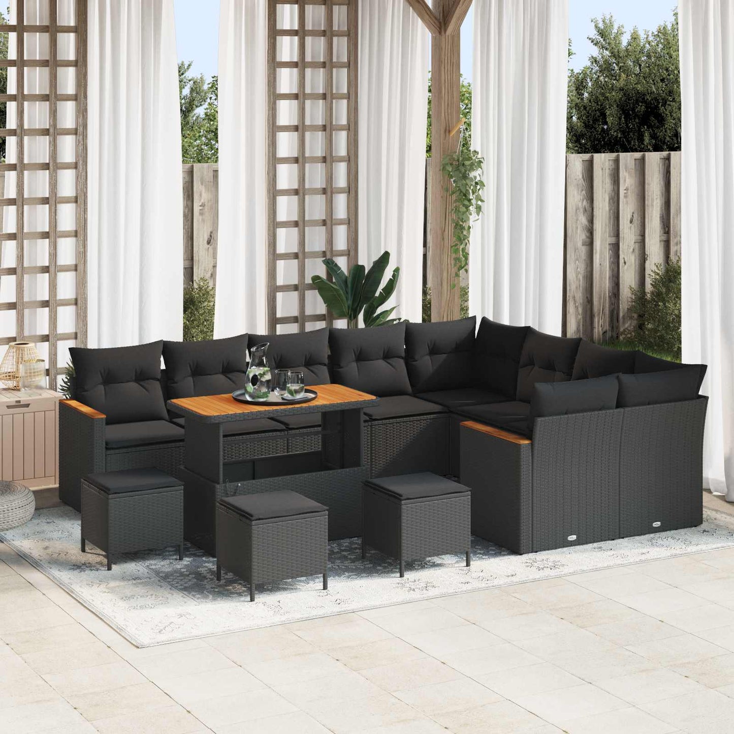 Set Divano da Giardino 13 pcs Nero polyrattan