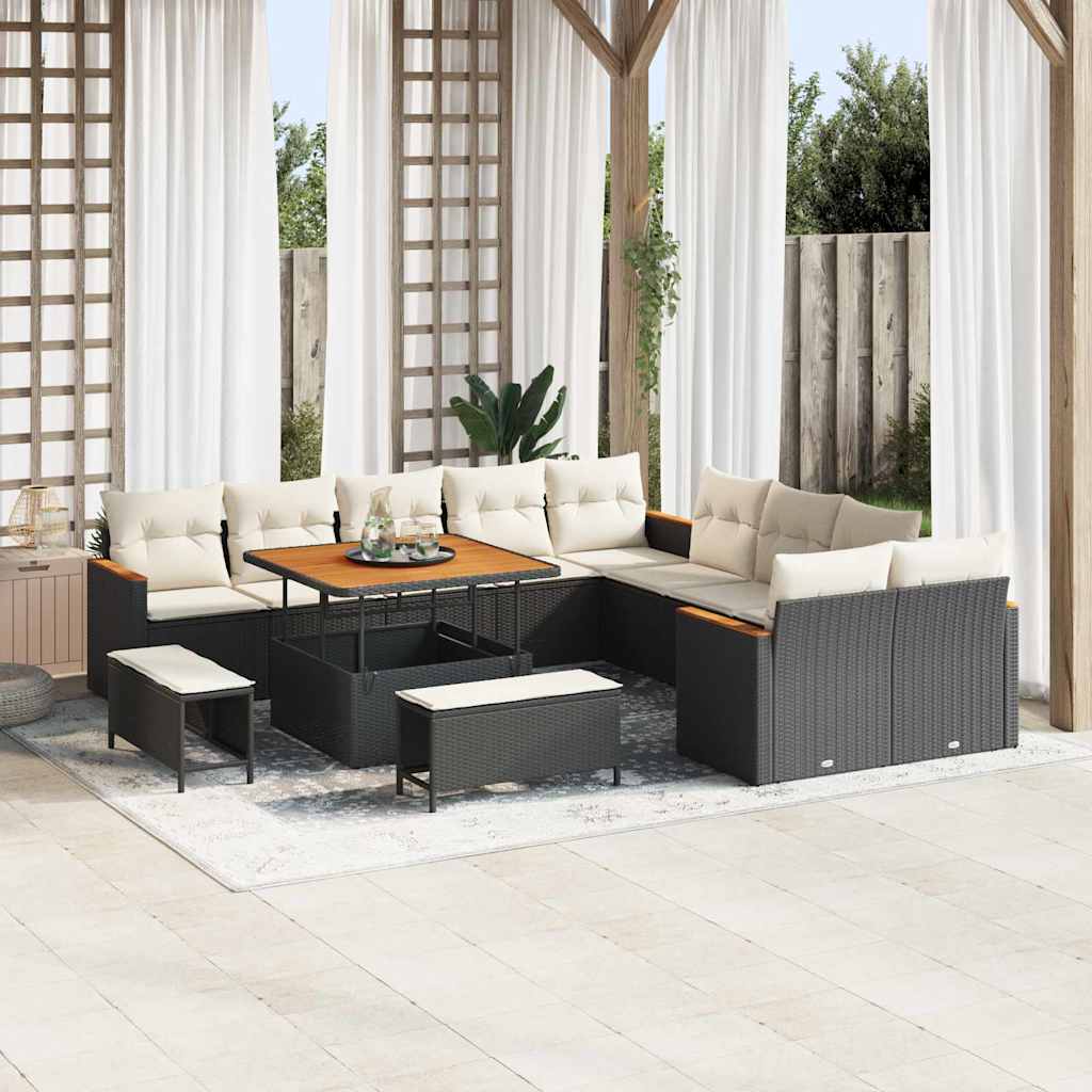 Set Divano da Giardino 13 pcs Nero polyrattan