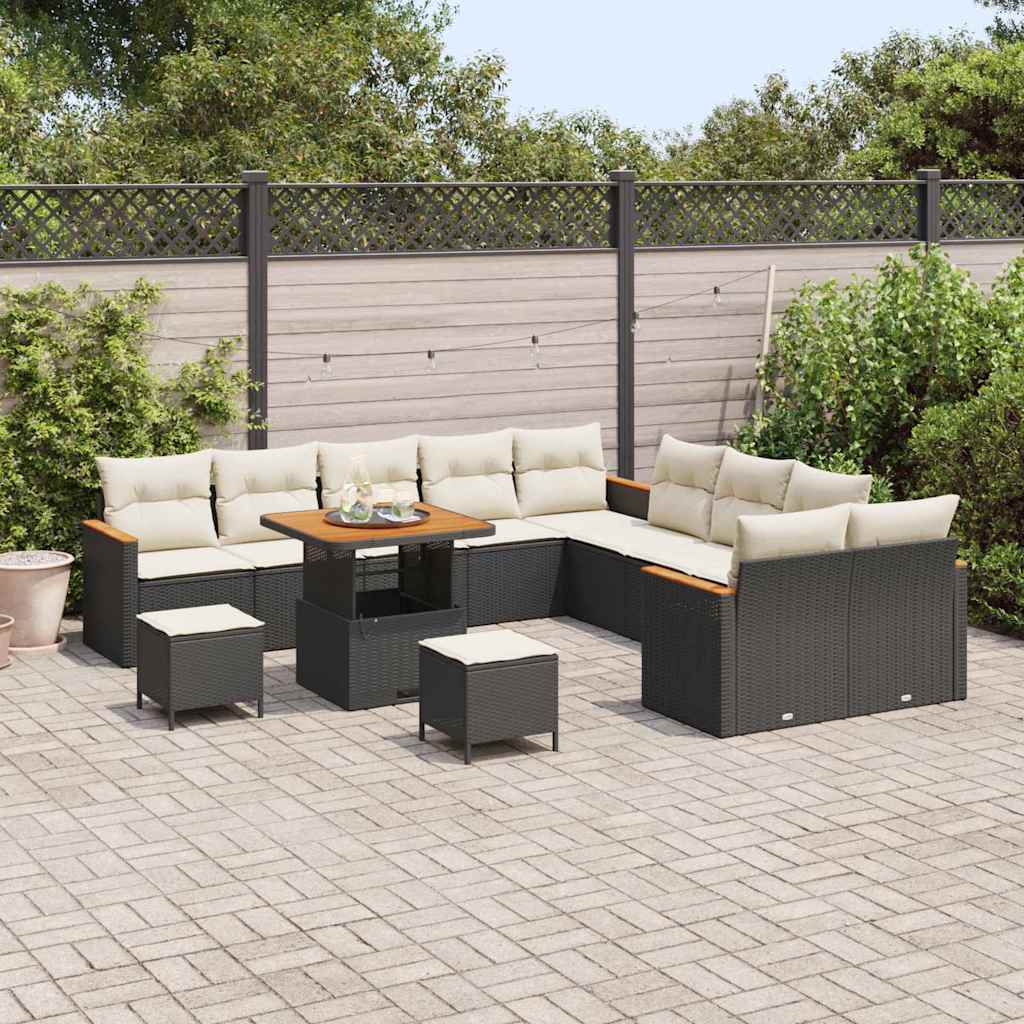 Set Divano da Giardino 13 pcs Nero polyrattan