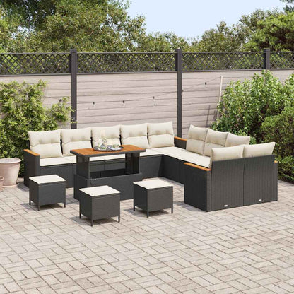 Set Divano da Giardino 14 pcs Nero polyrattan