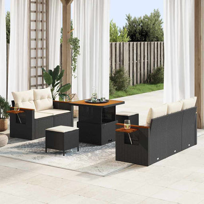 Set Divano da Giardino con cuscino 8 pcs Nero e Crema