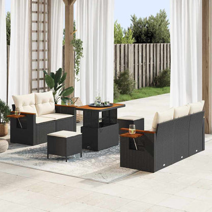 Set Divano da Giardino con cuscino 8 pcs Nero e Crema