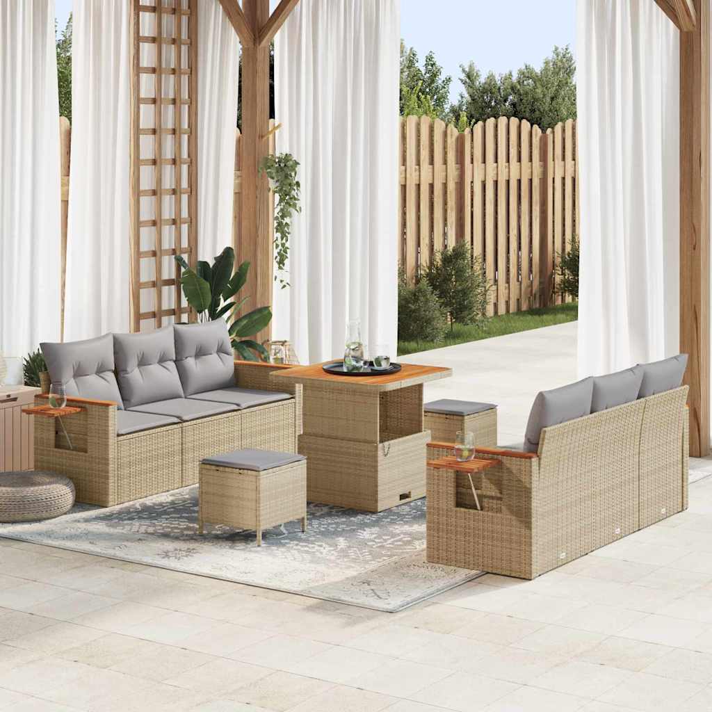 Set Divano da Giardino con cuscino 9 pcs Beige e Grigio Chiaro