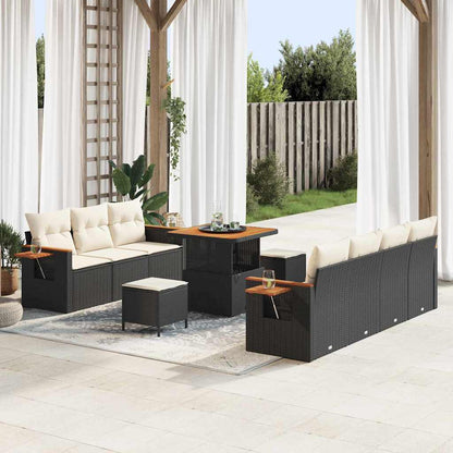 Set Divano da Giardino con cuscino 10 pcs Nero e Crema