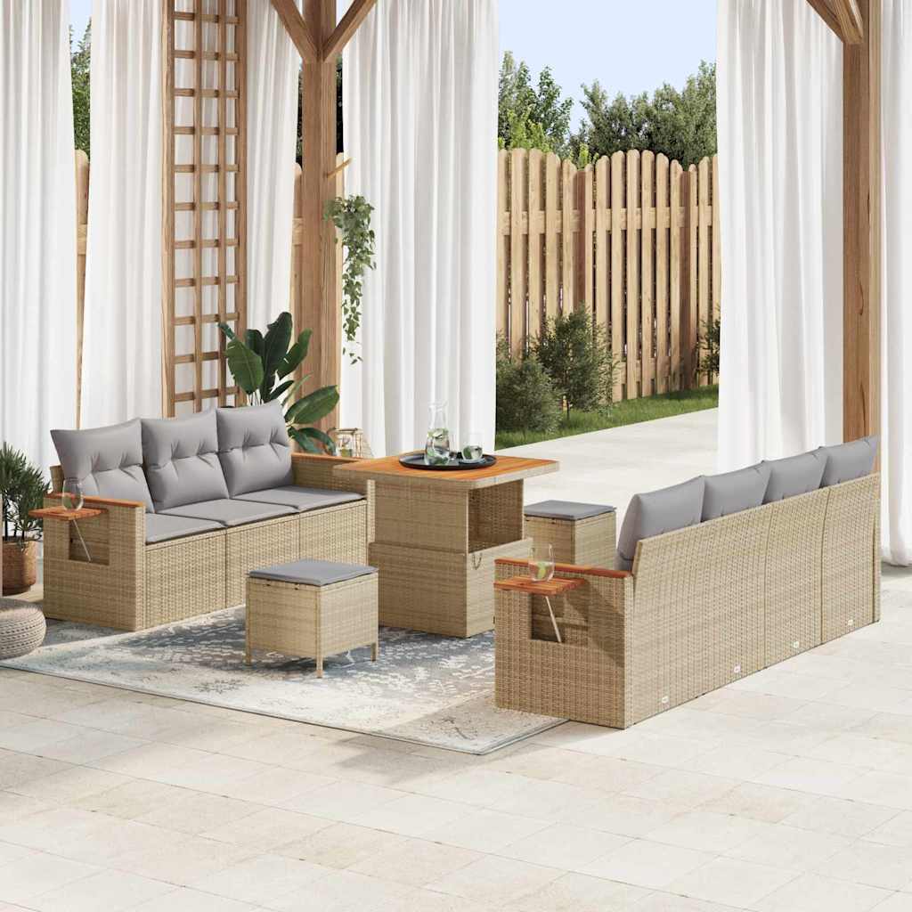 Set Divano da Giardino con cuscino 10 pcs Beige e Grigio Chiaro