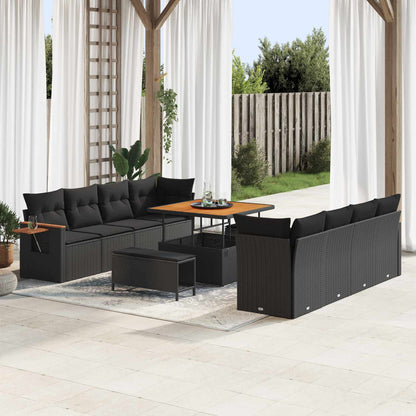 Set Divano da Giardino con cuscino 11 pcs Nero