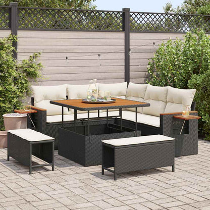 Set Divano da Giardino con cuscino 8 pcs Nero e Crema