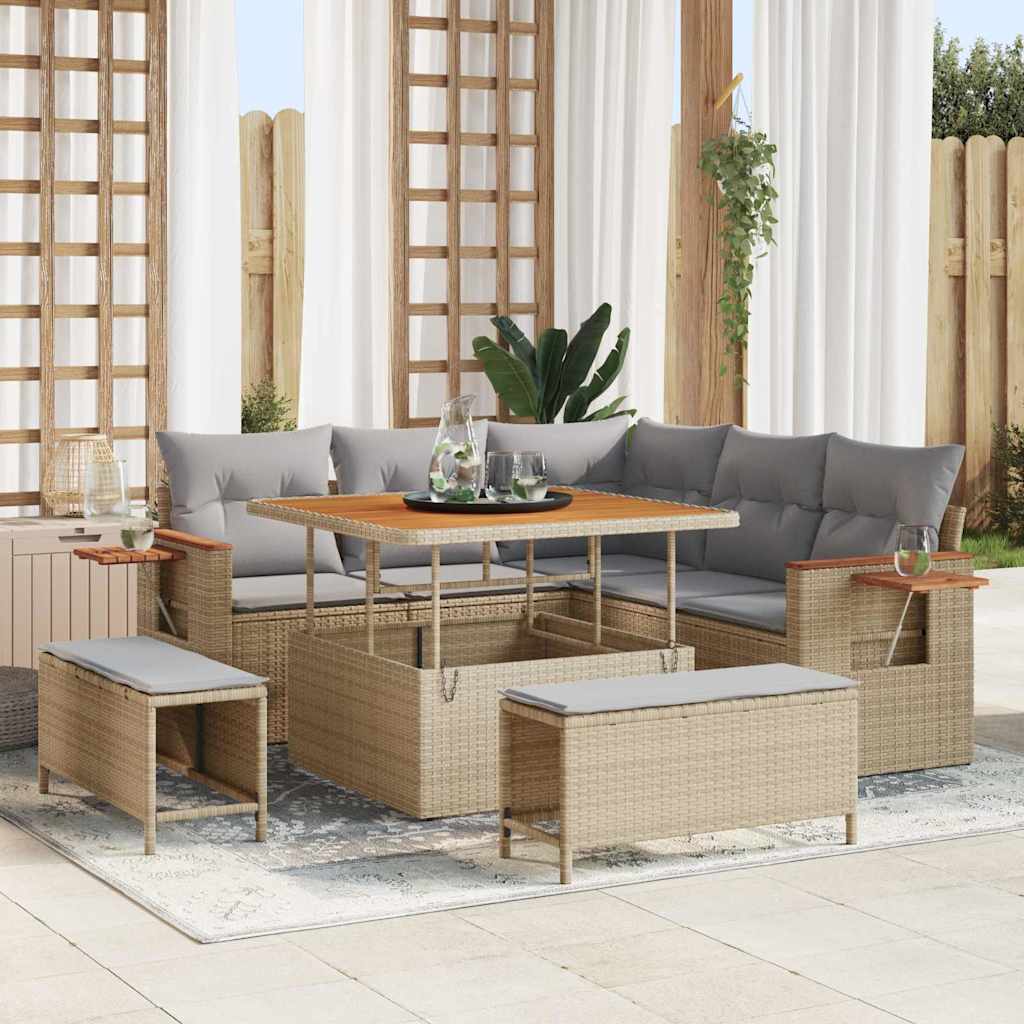 Set Divano da Giardino con cuscino 8 pcs Beige e Grigio Chiaro
