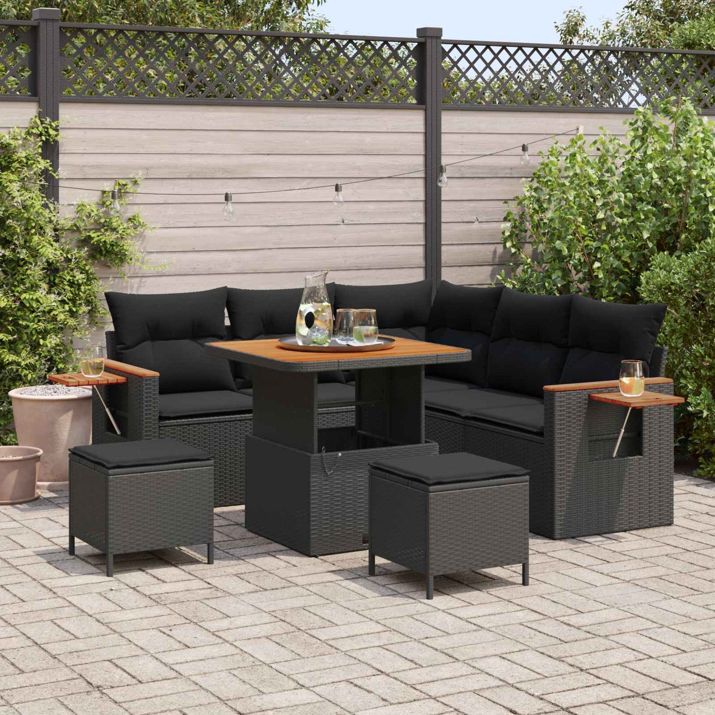 Set Divano da Giardino con cuscino 8 pcs Nero