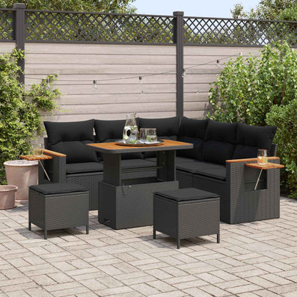 Set Divano da Giardino con cuscino 8 pcs Nero