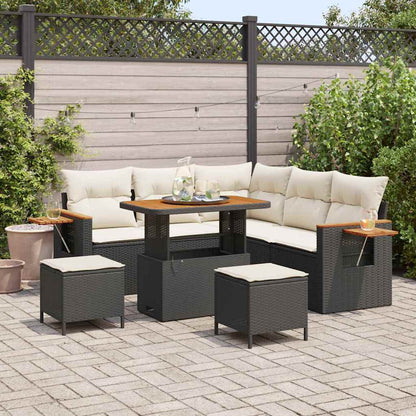 Set Divano da Giardino con cuscino 8 pcs Nero e Crema
