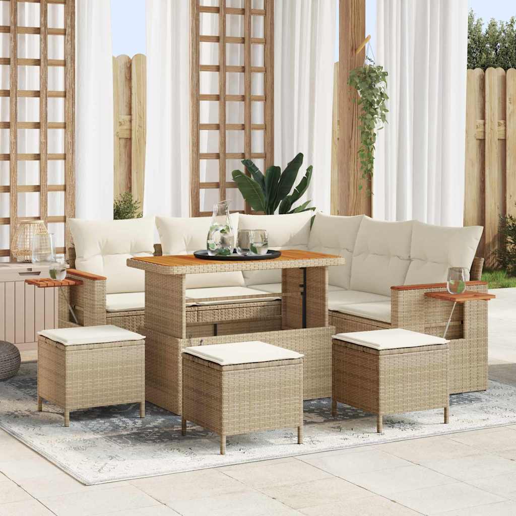Set Divano da Giardino con cuscino 9 pcs Beige e Crema