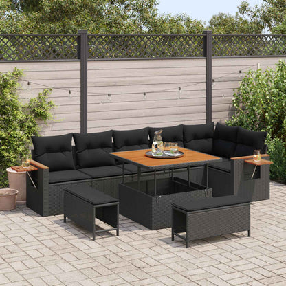 Set Divano da Giardino con cuscino 9 pcs Nero