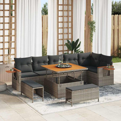 Set Divano da Giardino con cuscino 9 pcs Grigio