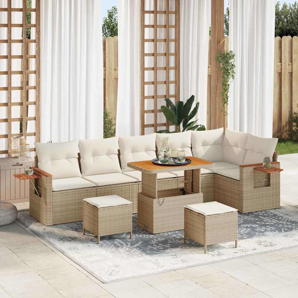 Set Divano da Giardino con cuscino 9 pcs Beige e Crema