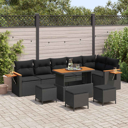 Set Divano da Giardino con cuscino 10 pcs Nero