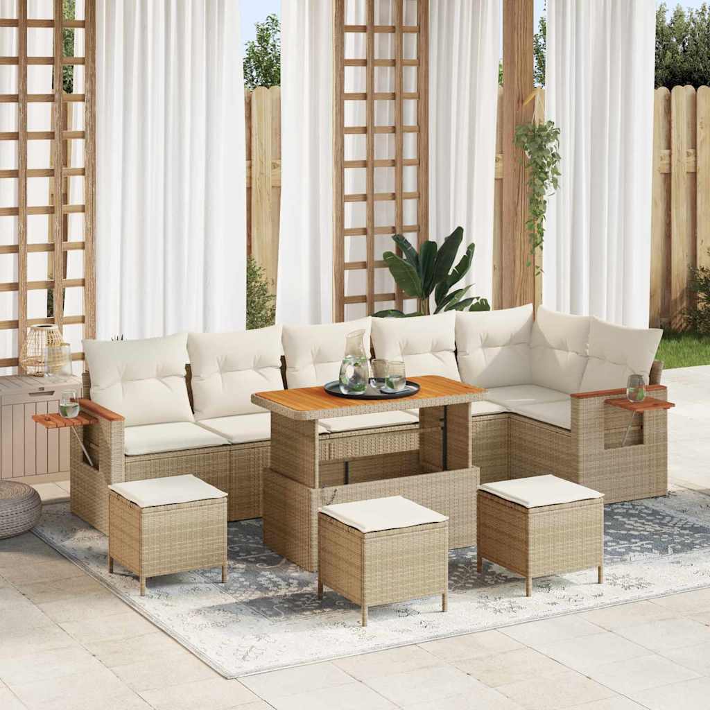 Set Divano da Giardino con cuscino 10 pcs Beige e Crema