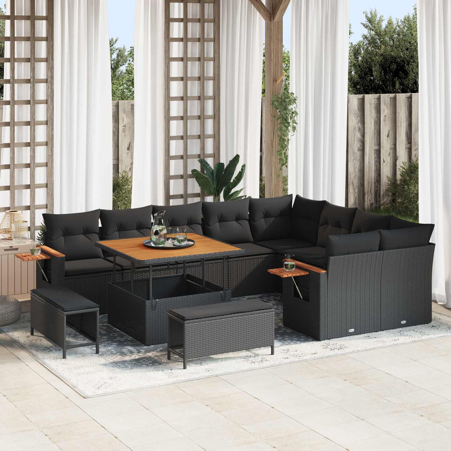 Set Divano da Giardino con cuscino 12 pcs Nero