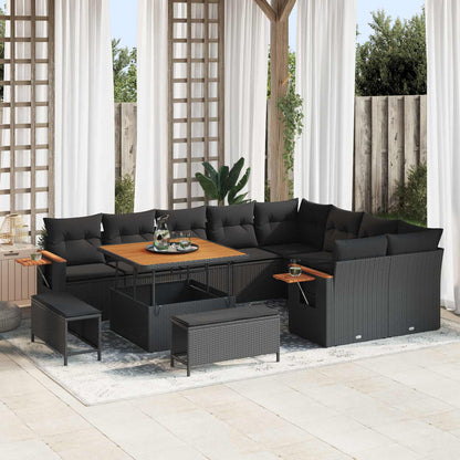 Set Divano da Giardino con cuscino 12 pcs Nero