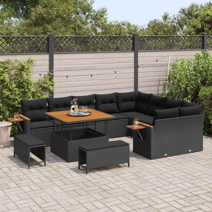 Set Divano da Giardino con cuscino 12 pcs Nero