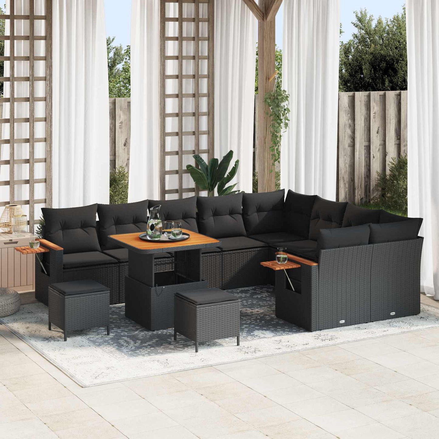 Set Divano da Giardino con cuscino 12 pcs Nero