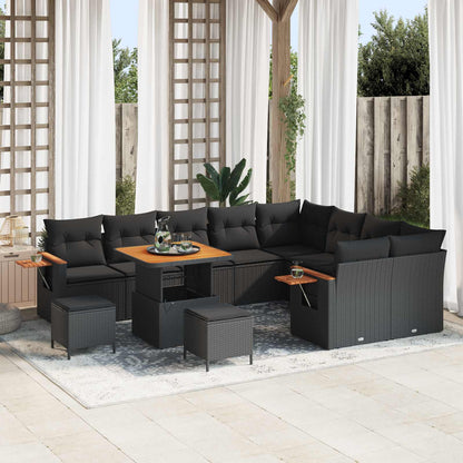 Set Divano da Giardino con cuscino 12 pcs Nero