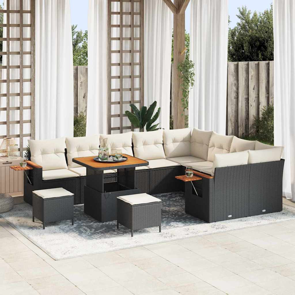Set Divano da Giardino con cuscino 12 pcs Nero e Crema